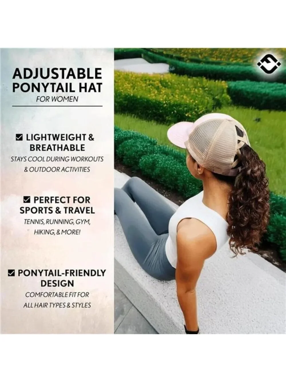 Womens Ponytail Baseball Cap Adjustable Hat High Bun Messy Bun Criss Cross Back